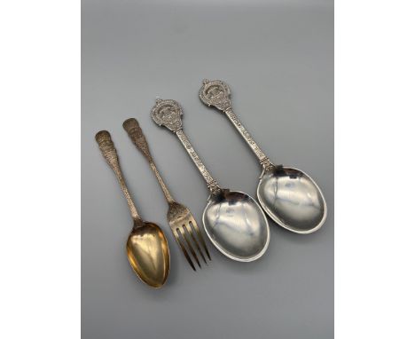 A Pair of heavy silver presentation spoons which are engraved to the back 'Salters Company Oct.19 1910, maker Mappin &amp; We