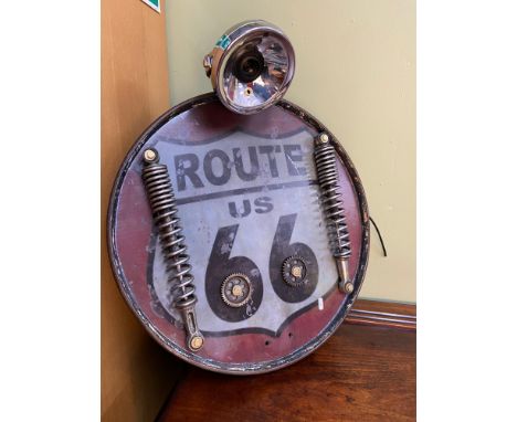 A Route 66 motoring wall art light sign. Measures 65cm in height 