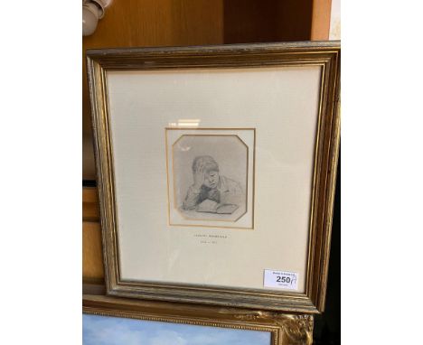 Charles Rowbotham [1856-1921]Original pencil sketch of a young boy reading, signed and dated 1875. [frame 30x27cm] 