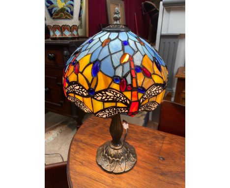 A Tiffany style dragon fly table lamp. In a working condition. [40cm height] 