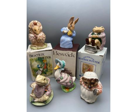 A Collection of 6 various Beatrix Potter porcelain figures. [4 Beswick, 2 Royal Albert]Includes Beswick Thomasina Tittlemouse