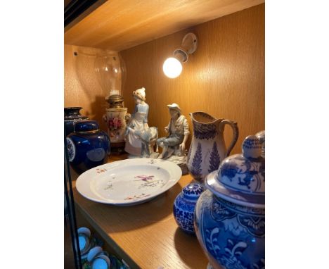 A Shelf of collectable porcelain to include Meissen large plate, Shelley floral design vase, Carlton ware preserve pot with l