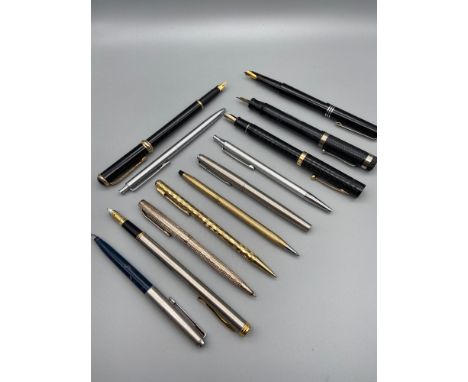 A Lot of vintage ball point and fountain pens which includes Parker, Taylor pen, Cross, Sheaffer, Foreign designed with a com