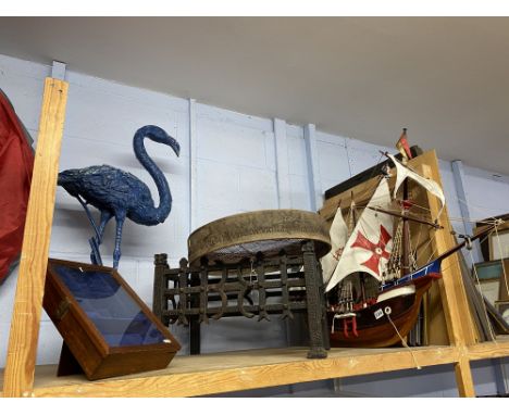 Pictures, model ship, display case etc