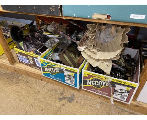 Shelf of modern enamel signs, light fittings etc