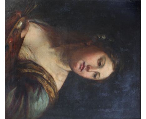 MANNER OF ARTEMISIA GENTILESCHI (1593-1653) PORTRAIT OF A LADY ARTIST WITH A PALETTE Oil on canvas 62 x 54cm. ++ Lined; retou