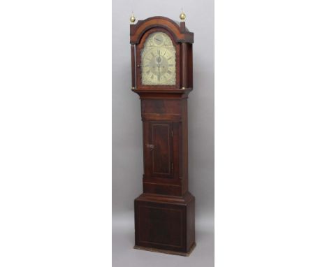 MAHOGANY AND INLAID LONGCASE CLOCK,  the brass dial with 11" chapter ring, subsidiary seconds dial and date aperture, inscrib