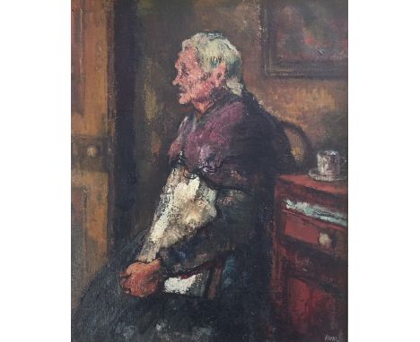 •JAMES H. P. NEAL (1918-2011) STUDY OF AN OLD LADY (recto); PORTRAIT OF A YOUNG MAN (verso) Signed Neal, oil on canvas 49.5 x