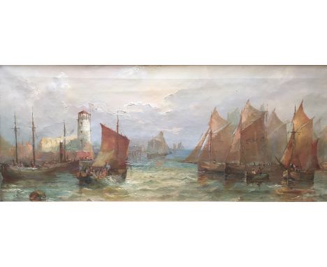 S** HARRISON (Fl.c.1909) RETURN OF THE FISHING FLEET, SCARBOROUGH Signed and dated 1909, inscribed with title, oil on canvas 