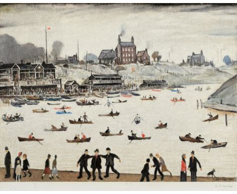 •AFTER LAURENCE STEPHEN LOWRY, RA (1887-1976) CRIME LAKE (1942) Offset lithograph, published by Adam Collection Ltd, 1971, fr