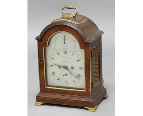 GEORGE III MAHOGANY AND BRASS MOUNTED BRACKET CLOCK,  the 6 3/4" silvered dial with subsidiary seconds dial and inscribed Col