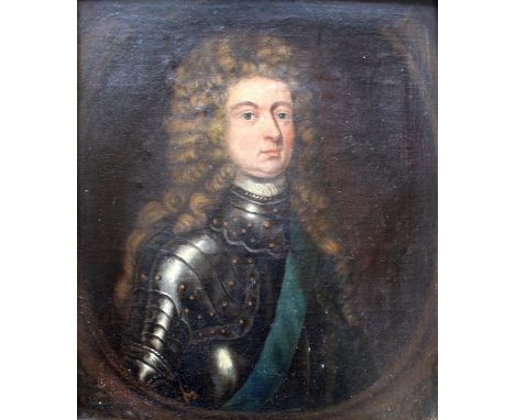 MANNER OF SIR GODFREY KNELLER, BT. (1646-1723) PORTRAIT OF A NOBLEMAN Quarter length, wearing armour and a blue sash, within 