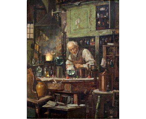 CHARLES LOUIS LUCIEN MULLER (1815-1892) THE CHEMIST Signed, oil on canvas 26.5 x 20.5cm. ++ Needs a light clean