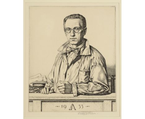 •STANLEY ANDERSON, CBE, RA (1884-1966) SELF PORTRAIT Engraving, 1933, signed in pencil, with an additional dedication in anot