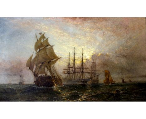 CLAUDE T. STANFIELD MOORE (1853-1901) BEATING UP THAMES PASSING THE NORE LIGHT UNDER HIGH WIND Signed; also signed, inscribed
