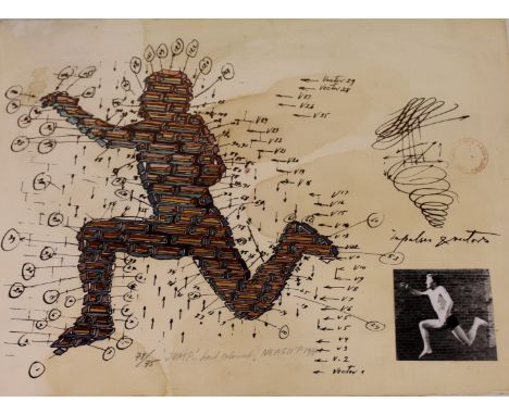 •PAUL NEAGU (1938-2004) JUMP Lithograph with hand colouring and applied photograph, 1977, signed, dated, titled and numbered 