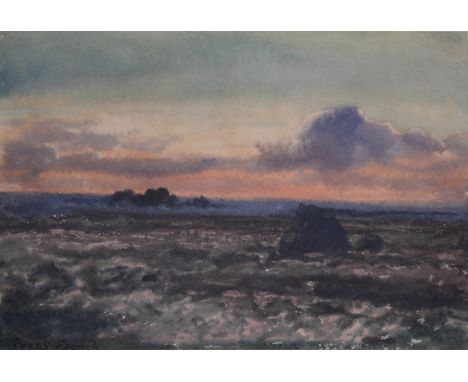 PERCY FRENCH (1854-1920) AN IRISH BOG LAND, SUNSET Signed, watercolour 16.5 x 24cm. Exhibited: Exeter, Eland's Art Gallery, 1