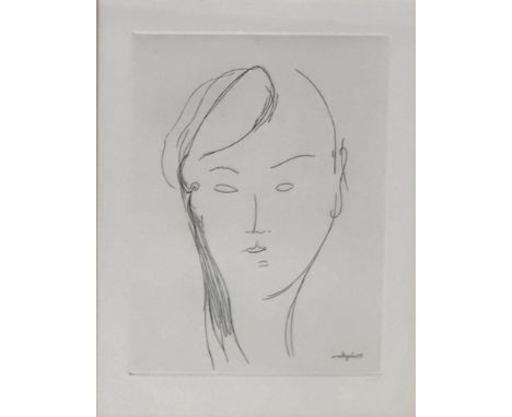 •AMEDEO MODIGLIANI (1884-1920) VISAGE DE FEMME; PORTRAIT OF A BOY Two, etchings, each signed in the plate only, from modern e