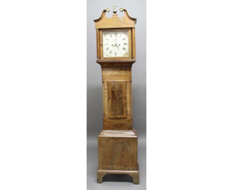 OAK, MAHOGANY AND WALNUT LONGCASE CLOCK,  the 11 1/2" painted dial with subsidiary seconds dial and date aperture inscribed ?