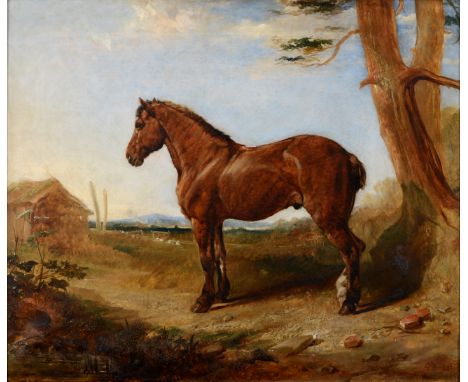 THOMAS MUSGRAVE JOY (1812-1866) A BAY HORSE IN A COUNTRY LANDSCAPE Signed and dated 1845, oil on canvas 58 x 69cm. ++ One pat