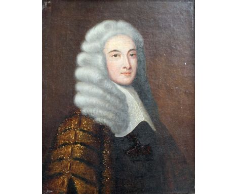 FOLLOWER OF JONATHAN RICHARDSON (1667-1745) PORTRAIT OF H. C. MOFFATT Quarter length, wearing a long wig, lace collar and bro