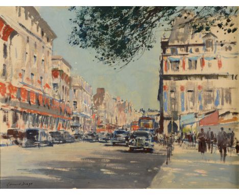 •EDWARD SEAGO, RWS (1910-1974) PICCADILLY BY THE RITZ, JUNE 1953 Signed, oil on canvas 49.5 x 65cm. Provenance: Private colle