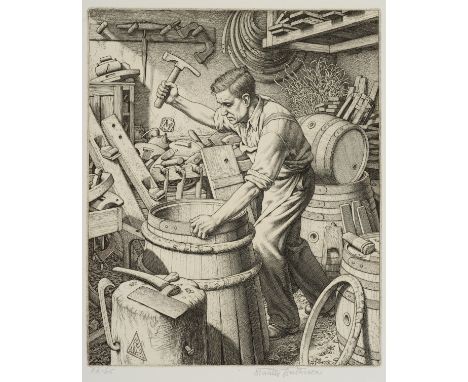 •STANLEY ANDERSON, CBE, RA (1884-1966) THE COOPER Engraving, 1947, signed, titled, inscribed (Line engraving) and Edition 65 