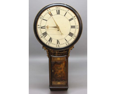 TAVERN OR ACT OF PARLIAMENT CLOCK,  the 24 1/2" painted dial on a brass, four pillar, eight day movement, above an ebonised t