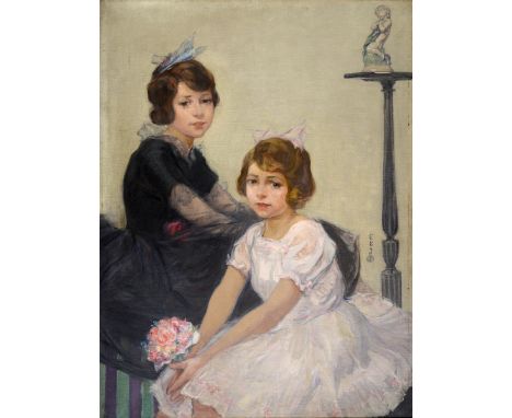 •ERNEST BOROUGH JOHNSON (1866-1949) PORTRAIT OF TWO SISTERS Signed with initials, oil on canvas 100 x 75cm. * Possibly a port