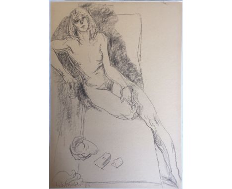 •FELIKS TOPOLSKI (1907-1989) PORTRAIT OF NICOLE ZAMOYSKA (1939-2017) Signed and dated 83, black crayon, laid down, unframed 5