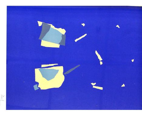 •NICOLAS DE STAEL (1914-1955) COMPOSITION SUR FOND BLEU Lithograph, 1958, numbered from the edition of 200, with stamped sign