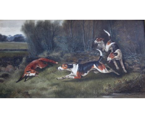 ALFRED WHEELER (1851-1932) CONFRONTATION Signed and dated 1906, oil on board 25 x 46cm. ++ Good condition; needs a light clea
