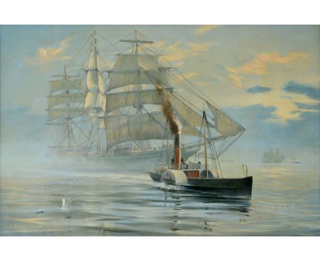 •JOHN STEVEN DEWS (b.1949) `THERMOPYLAE` HOVE TO Signed, oil on canvas 49 x 74cm. Exhibited: Beverley, Yorkshire, James H. St