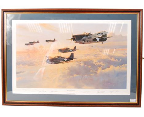 ' In Gallant Company ' by Robert Taylor - limited edition autographed Wildcat print. Depicting ' A damaged 4F4 Wildcat, raked