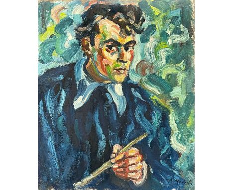 Adolf Hedrich (XX). Selbstbildnis.Circa 60 cm x 50 cm. Gemälde. Öl auf Leinwand. Expressionistisch gemaltes Portrait des Male