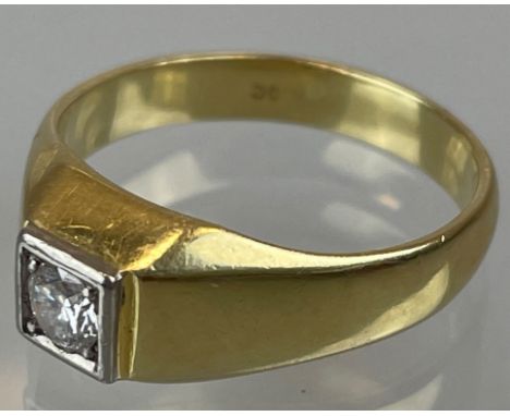 Solitärring bzw. Damenring 585 Gelbgold / Weißgold.Circa 5,57 Gramm. Brillant von ca. 0.20 ct/si2-P1/G-H. Gestempelt. Ringgrö