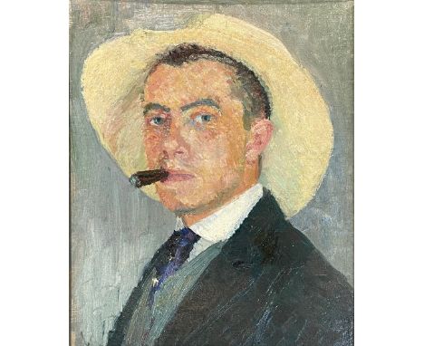 Johann VALETT (1888 - ca. 1961). Selbstportrait. "Johann Valett, Selbstbildnis."Circa 41 cm x 34 cm. Gemälde. Öl auf Leinwand