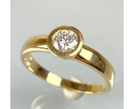 Solitärring 585 Gelbgold. Gewicht ca. 4,34 Brutto.Brillant von circa  0.50 ct/vvs1-vs1/F-G, Ringgröße: 62, gestempelt.Solitai