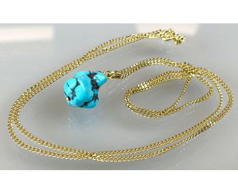 Halskette 585 Gelbgold mit Türkis-Anhänger.Gewicht ohne Anhänger circa 6 Gramm. Gesamtgewicht circa 9,05 Gramm. Türkis ca. 20