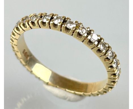 Memoire-Ring 585 Gelbgold mit Brillanten.Gewicht circa. 2 Gramm. Ringschiene besetzt mit 29 kleinen Brillanten. Gestempelt. R