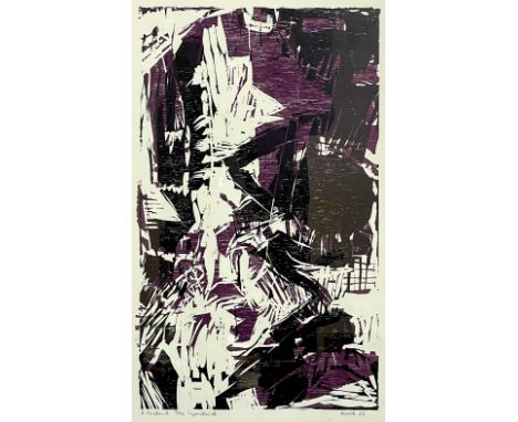 Heinz KREUTZ (1923 - 2016). Komposition mit Widmung, 1962. Eigendruck 3 / 10.Circa 60,5 cm x 43,5 cm das gesamte Blatt. Holzs