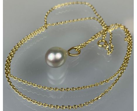 Halskette 585 Gelbgold mit Perlenanhänger.Gewicht circa 5,96 Gramm. Perle ca. 12 mm x 9 mm. Kette im geschlossenen Zustand ca