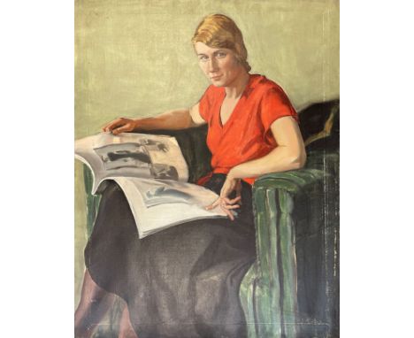 UNDEUTLICH SIGNIERT (XIX - XX). Portrait einer Dame beim Lesen.Circa 97 cm x 75 cm. Gemälde. Öl auf Leinwand. Unten rechts si
