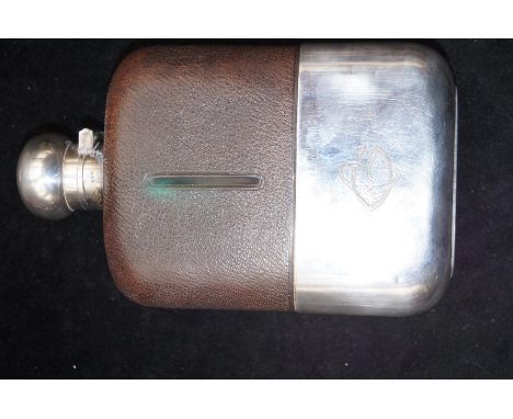 Silver plated and leather flask- 181g