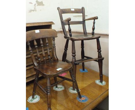 A 19th Century child's high chair and child's stick back chair