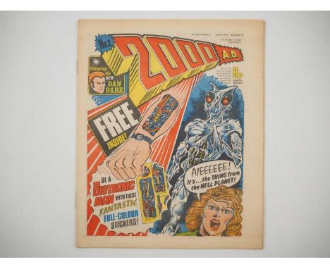 2000 AD PROG #2 (1977 - IPC) - KEY ISSUE - First appearance of Judge Dredd - Comes with the FREE BIOTRONIC STICKERS - Dan Dar