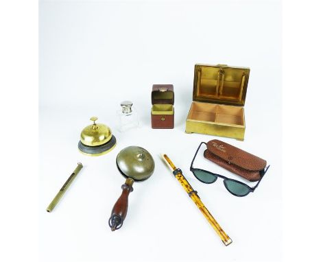 A pair of retro Ray Ban shades together with collectables including a Hardy's fishing thermometer