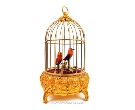 A clockwork birdcage automaton, 26 x 14 x 14 cm.
