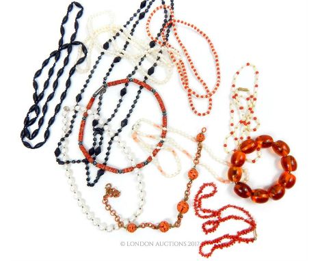 A collection of vintage coral, pearl and jet jewellery and others. (QTY)