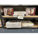 MIXED LOT ON 2 SHELVES INCLUDING STONE RACLETTE, HEATED BLANKET, HEALTH GRILL, SCALES ETC EBR7